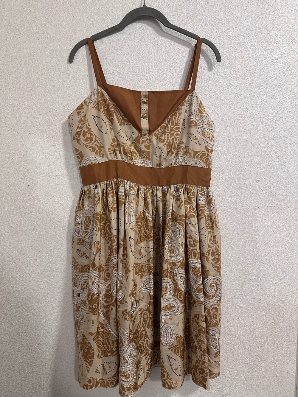 Anna Sui Tan and Cream Paisley Fit & Flare Dress